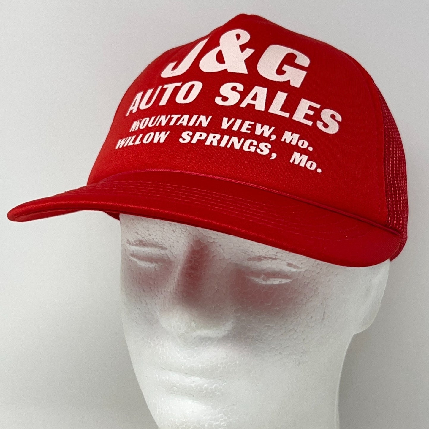 Vintage 80s J&G Auto Sales Trucker Hat Baseball Cap Missouri Cars Snapback Red