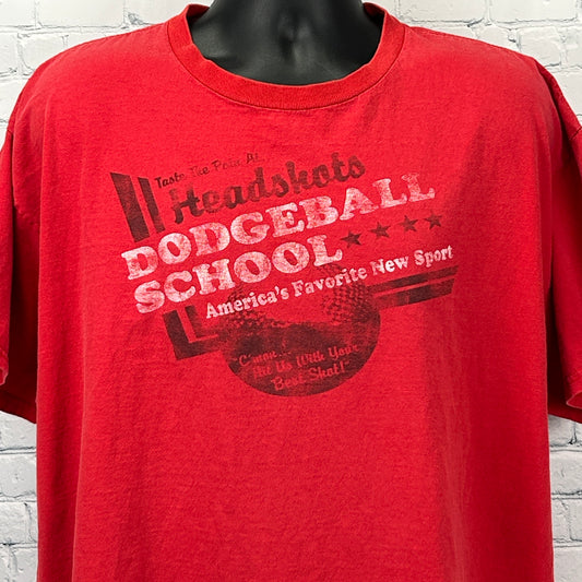 Red Giant Dodgeball T-Shirt in XL with Headshots Dodgeball School logo and vintage design, front view