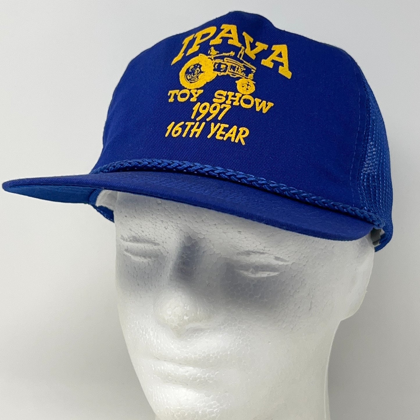 Vintage 90s Toy Show Ipava Illinois Hat Baseball Cap Tractor Rope Snapback Blue