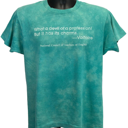 Vintage 80s Voltaire Quote English Teacher T Shirt Green Education Tee M Medium - Neon Vintage