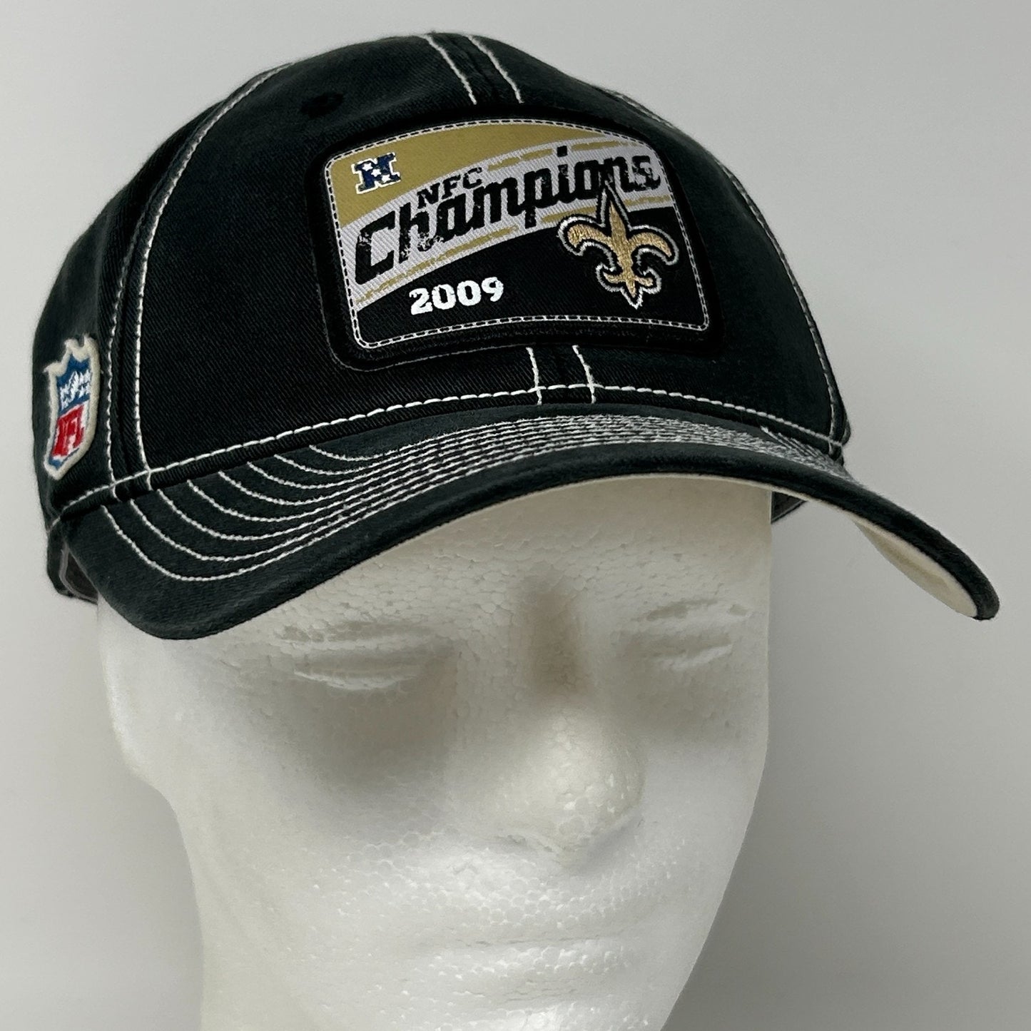 New Orleans Saints 2009 NFC Champions Hat Baseball Cap Reebok Black FlexFit OSFA