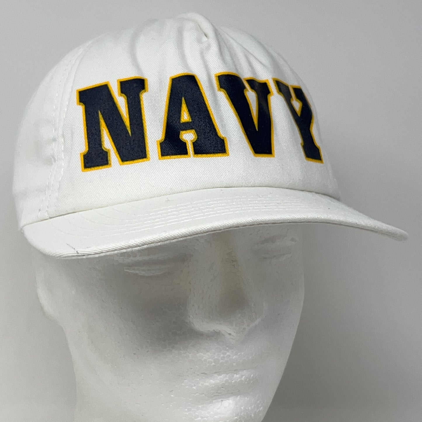 Vintage 90s US Navy Hat Baseball Cap USN Military Snapback White Made In USA