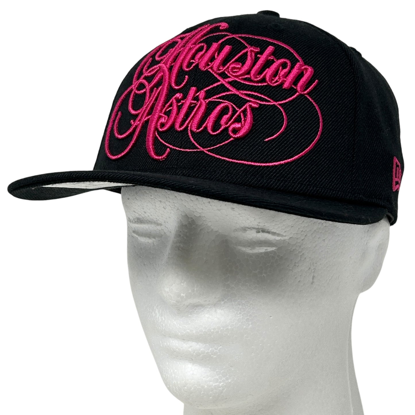 Houston Astros Script Hat Baseball Cap New Era 59Fifty Pink Black Fitted 7 1/4