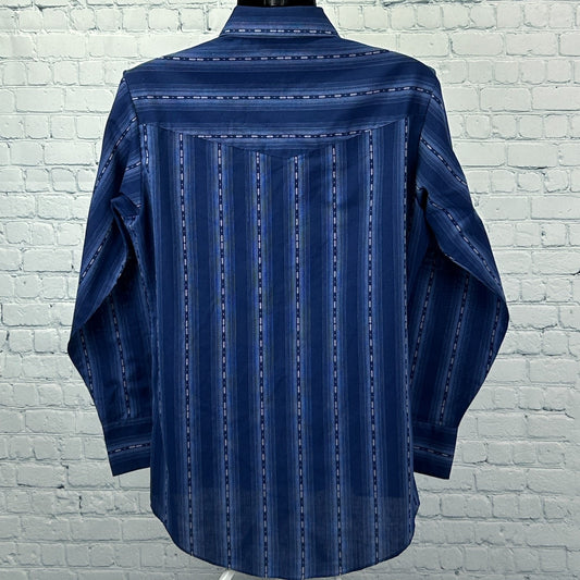Ely Cattleman Pearl Snap Button Front Shirt Western LS Striped Blue M Medium