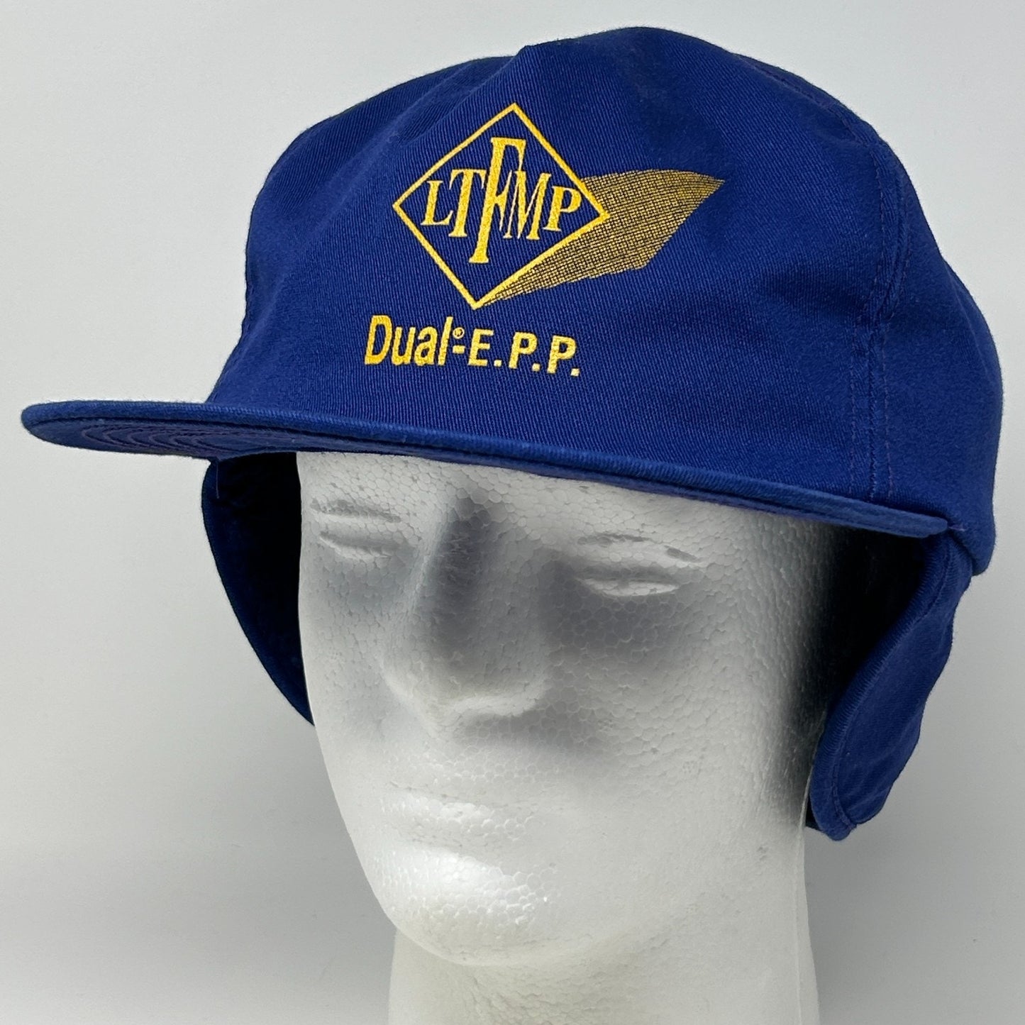 Vintage 80s LTFMP Dual EPP Hat Baseball Cap Ear Flap K Brand USA Snapback Blue