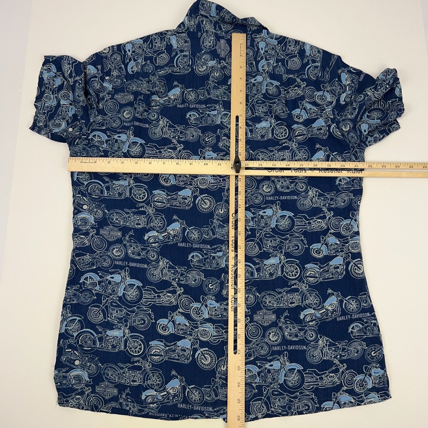 Harley Davidson Motorcycles Button Front Hawaiian Camp Shirt M Medium Blue Biker
