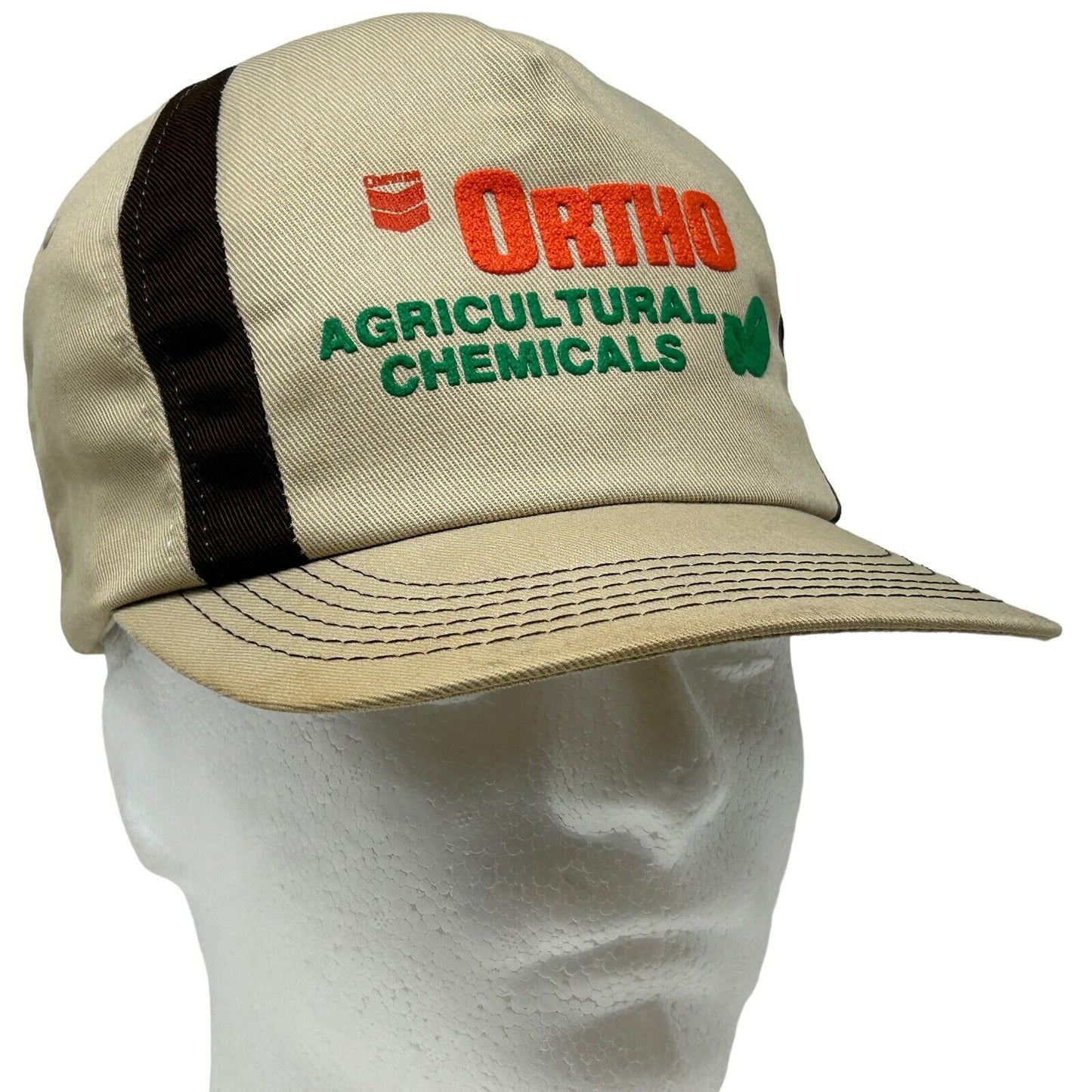 Vintage 80s Chevron Ortho Agricultural Chemicals Hat Cap K-Products USA Beige - Neon Vintage