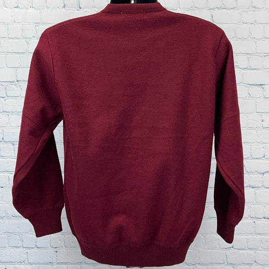 Vintage 90s All New Wool Logo Cardigan Sweater Red Long Sleeve Mens M Medium