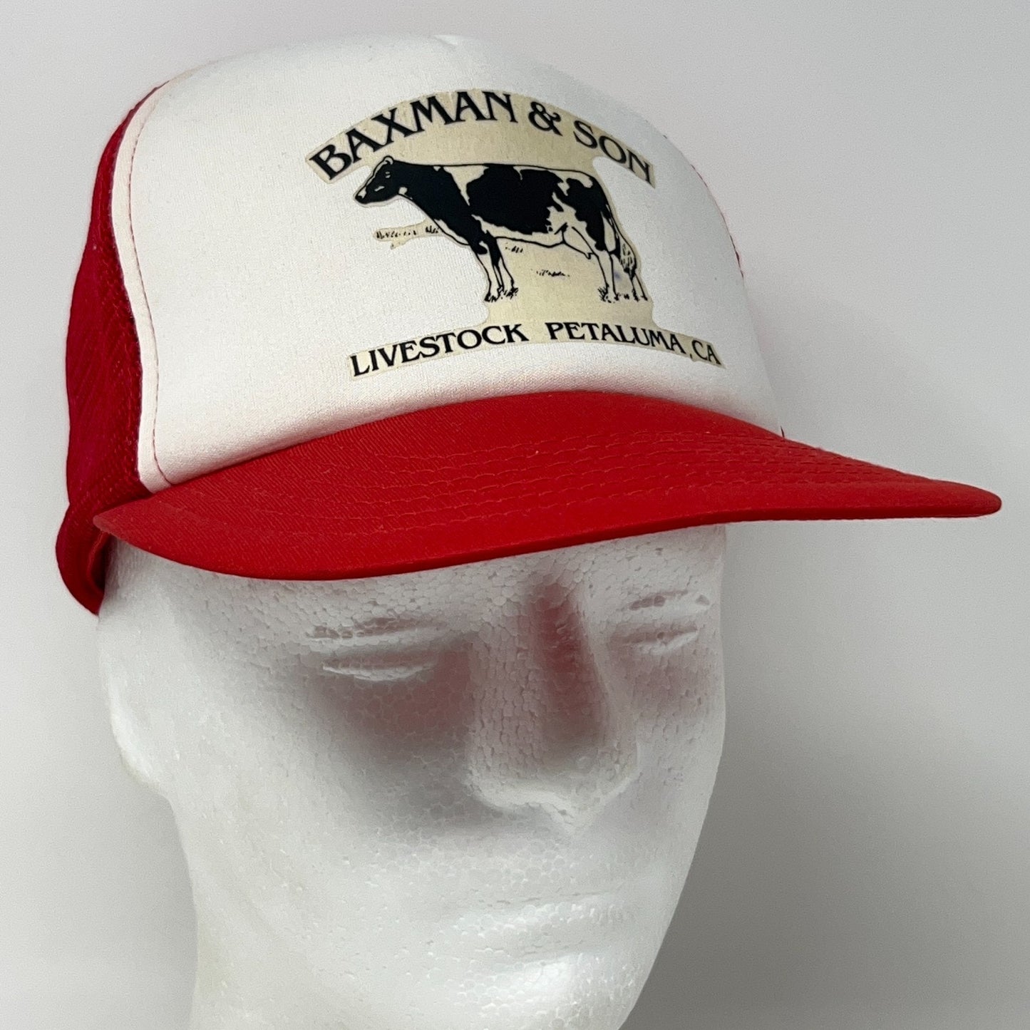 Vintage Baxman & Son Livestock Trucker Hat Baseball Cap Petaluma Snapback Red