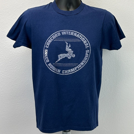 Vintage 80s Greco Roman Championships T Shirt Blue Wrestling Concord S Small - Neon Vintage