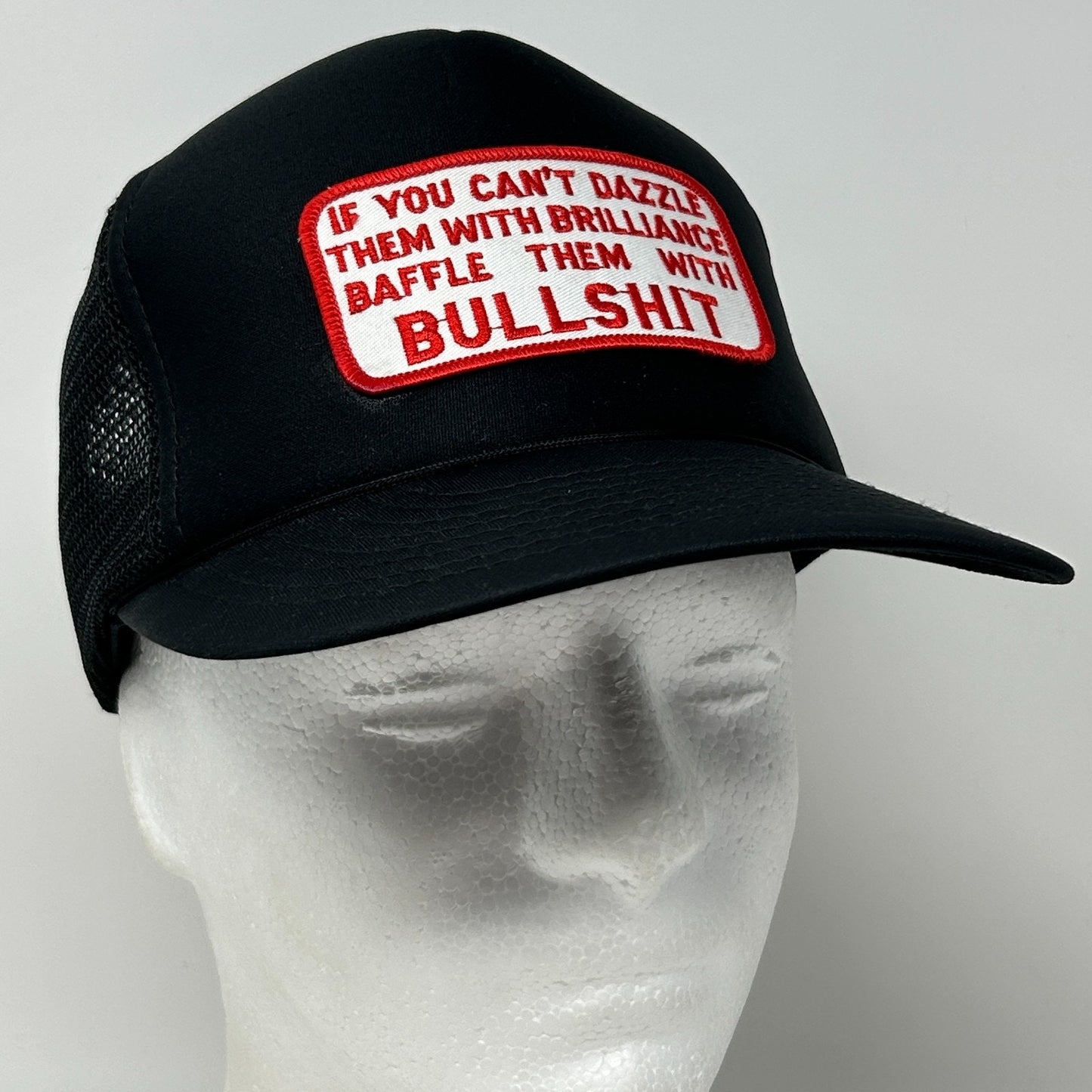 Vintage 80s Dazzle Brilliance Baffle BS Trucker Hat Baseball Cap Snapback Black