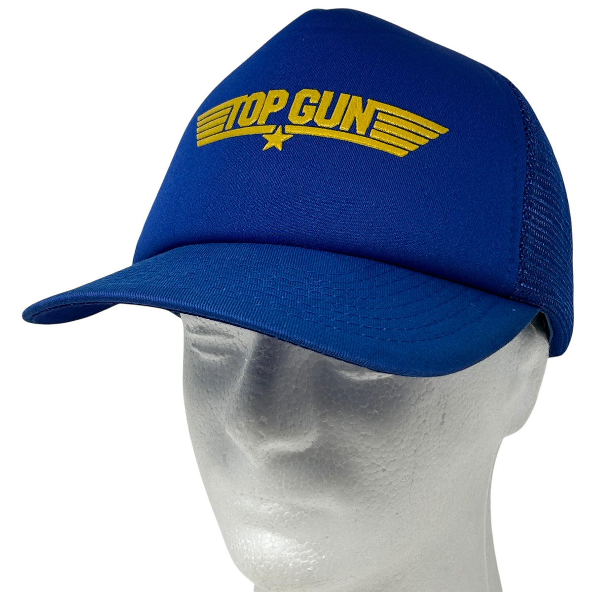 Vintage 80s Top Gun Movie Trucker Hat Baseball Cap Blue USN Film Mesh Snapback