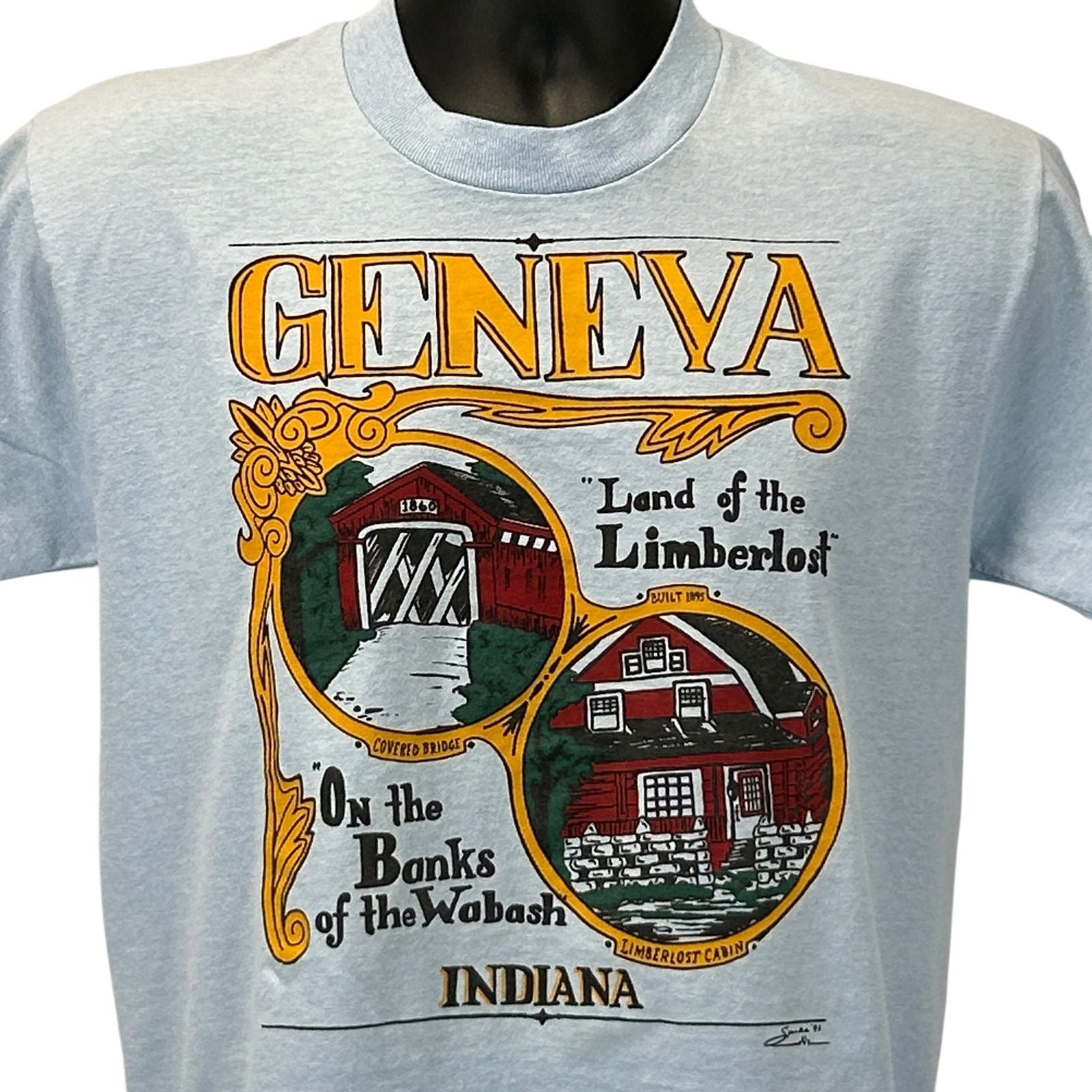 Vintage 90s Fruit of the Loom T-Shirt | Geneva Indiana | Neon
