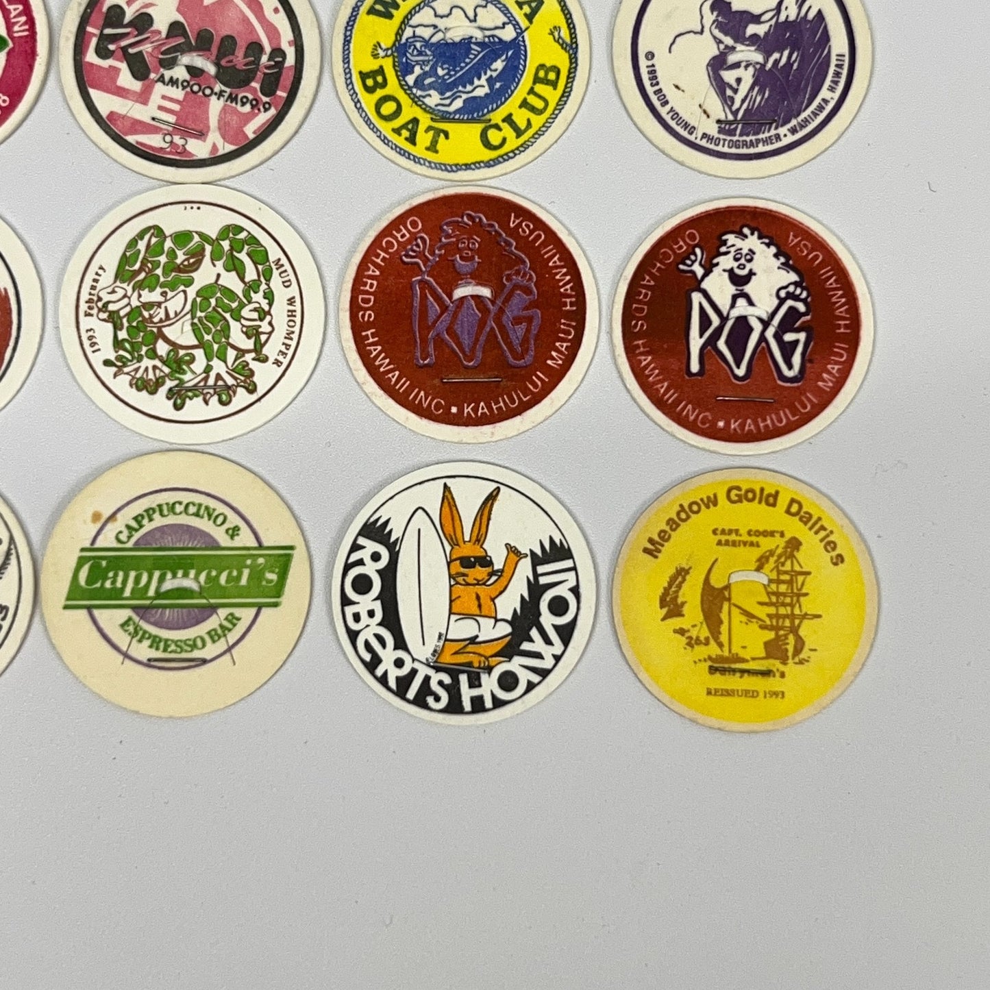 POG Vintage Pogs in Various Colors with Round Designs for Collectors