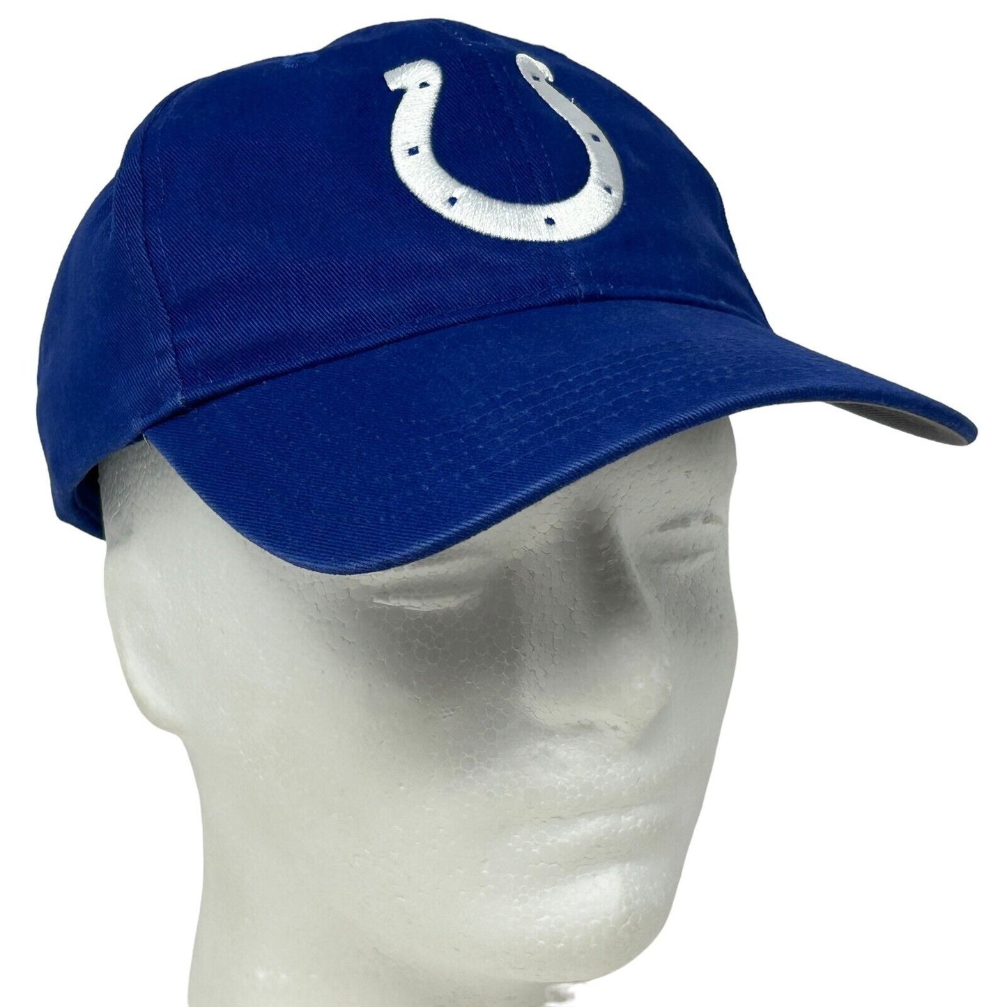Indianapolis Colts blue baseball hat with white horseshoe logo on the front, adult size.