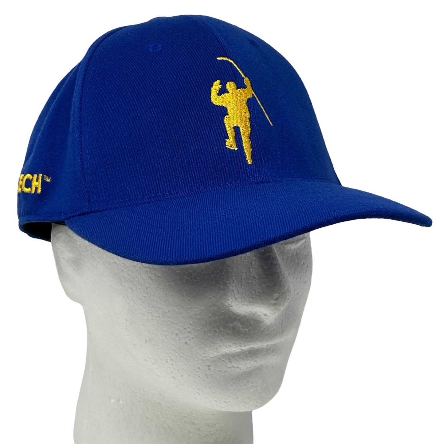 Blue Top of the World hat featuring Jack Eichel logo and yellow detail, shown from the side view
