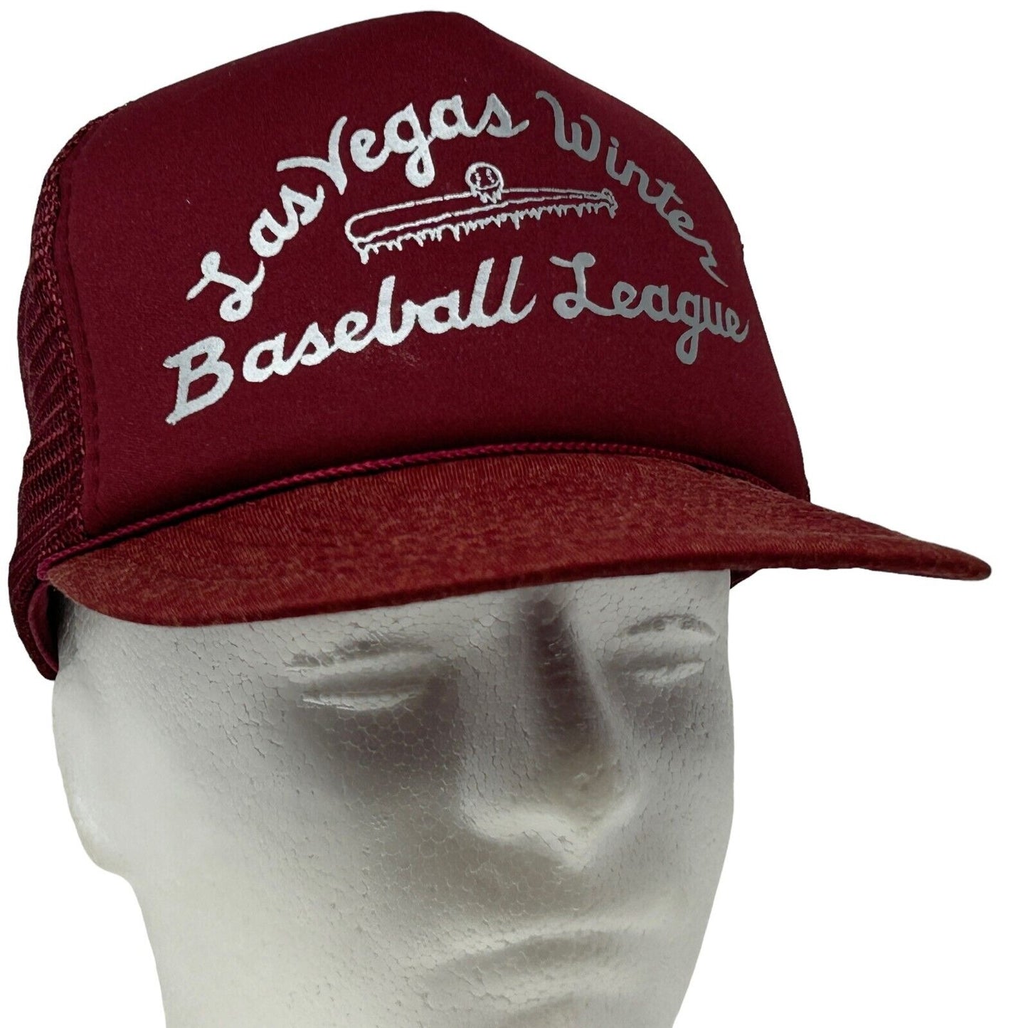 Vintage 80s Las Vegas Winter Baseball League Trucker Hat Cap Red Mesh Snapback - Neon Vintage
