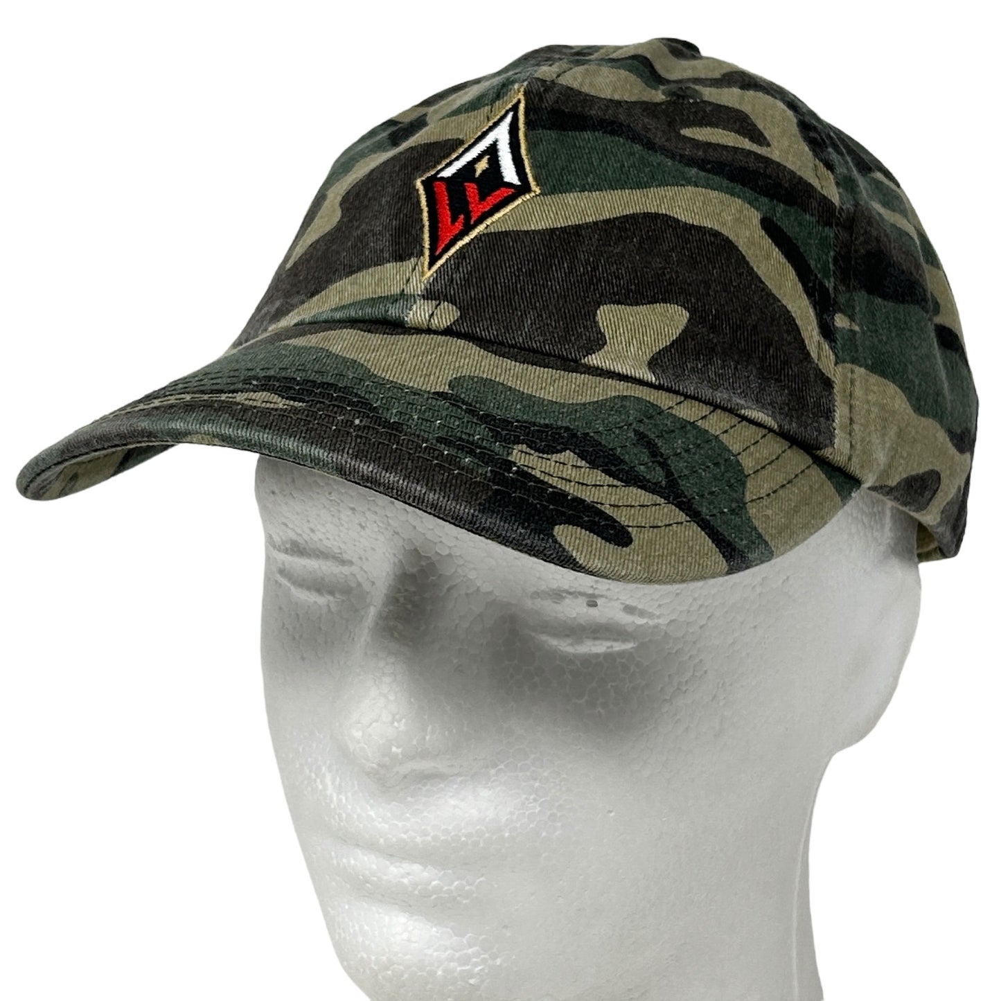 Camo Las Vegas Aces hat with embroidered logo, adjustable fit, front view