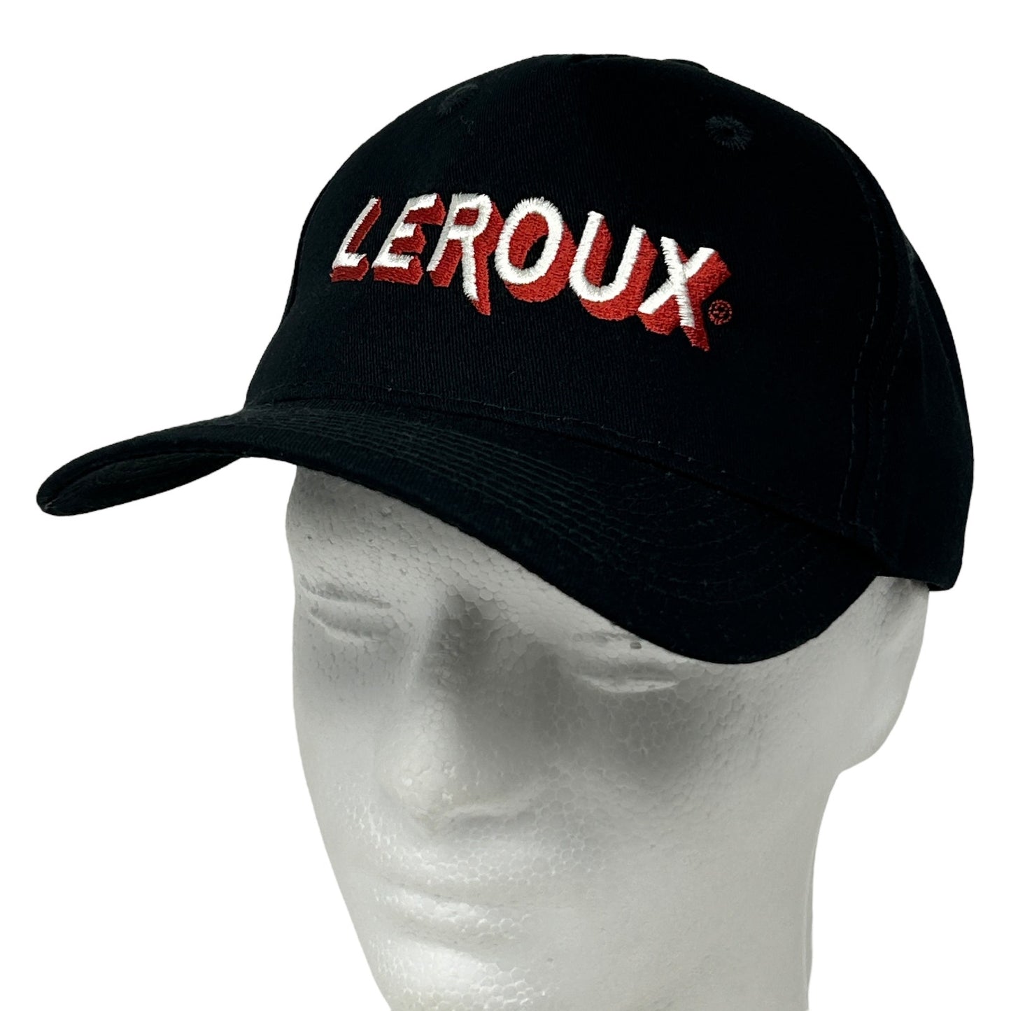 Black Port & Company Cap with Leroux logo in red, featuring a front view and classic fit.