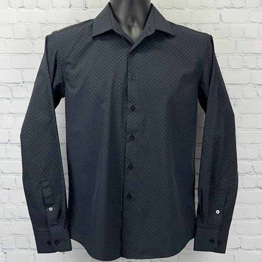Lucky Brand long sleeve shirt in black with subtle pattern, men's size, front view