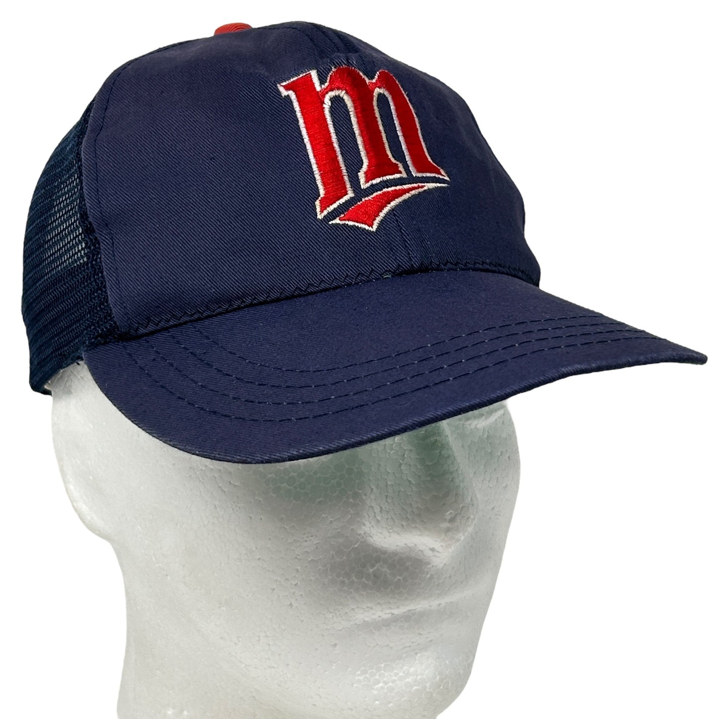 Navy Annco Minnesota Twins Baseball Hat with Red Logo, Front View and Adjustable Snapback
