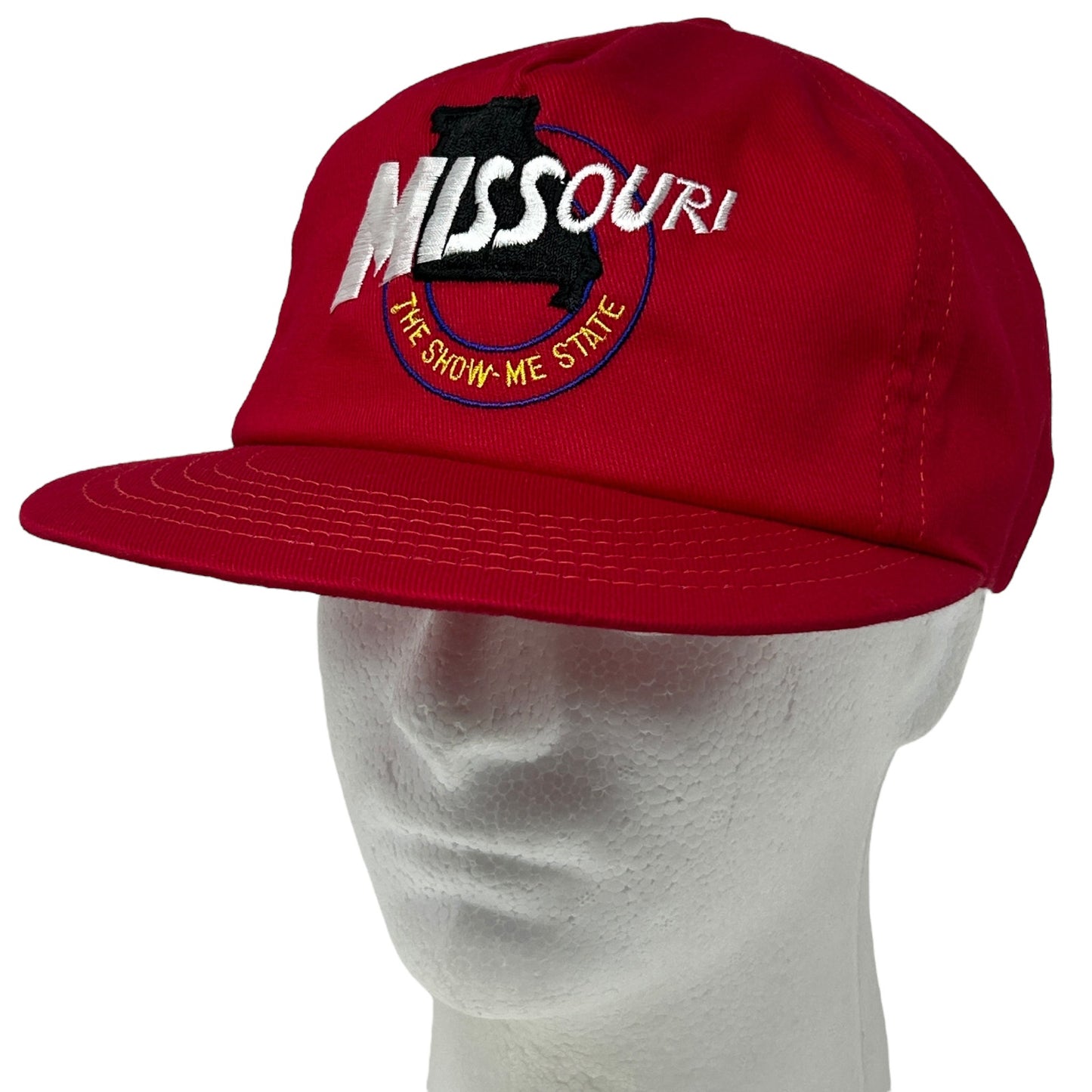 Red Vintage Missouri Hat with embroidered logo and 'The Show-Me State' text on front view