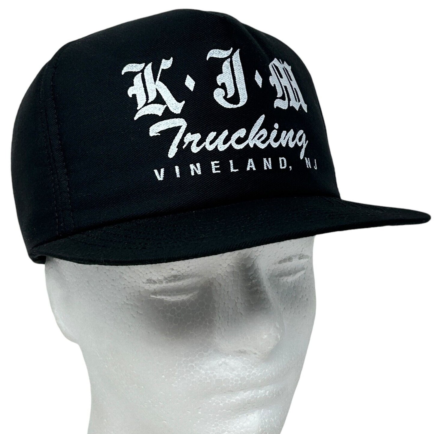 Vintage KJM Trucking Hat Baseball Cap Vineland New Jersey Trucker Snapback Black