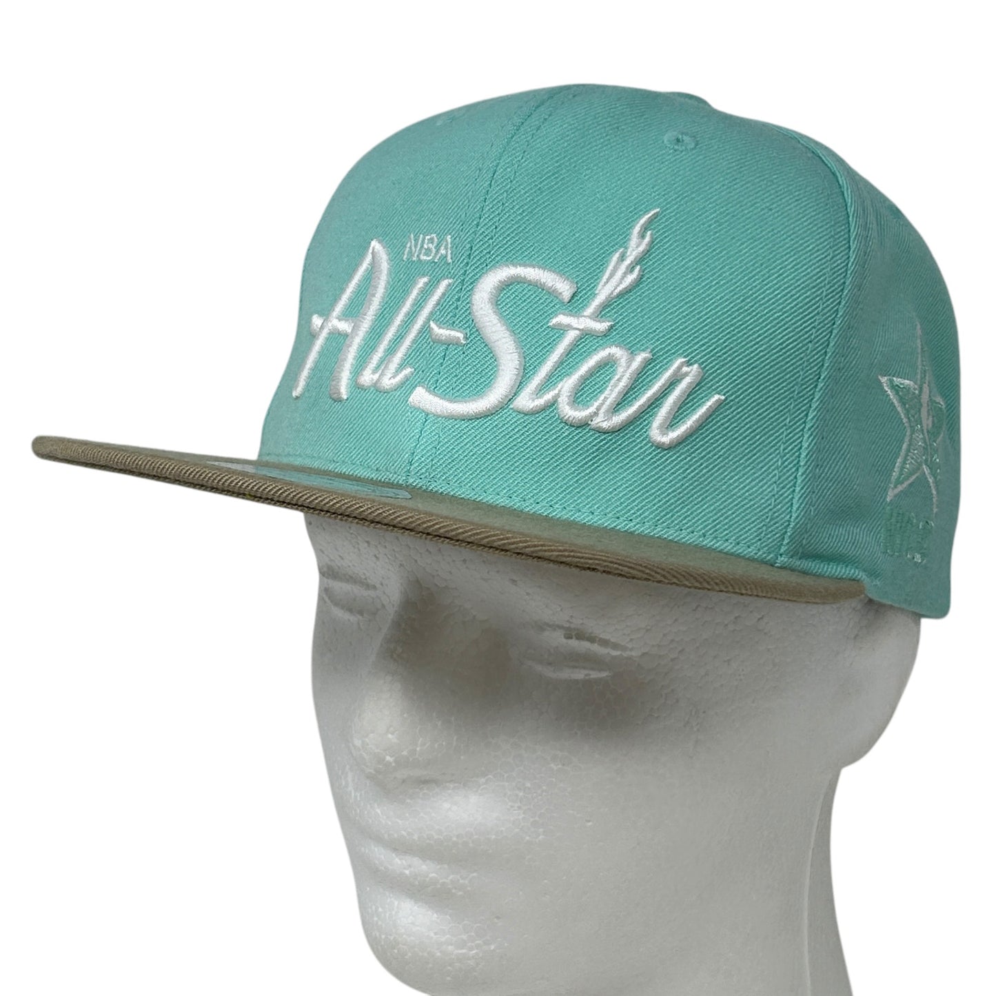 Turquoise Mitchell & Ness NBA All Star Game Snapback Hat with embroidered logo and flat brim