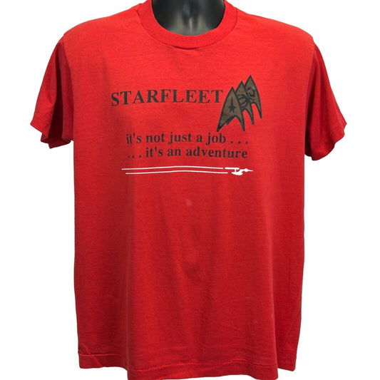 Vintage 80s Star Trek Starfleet T Shirt Trekkie Sci-Fi TV USA Red Mens L Large