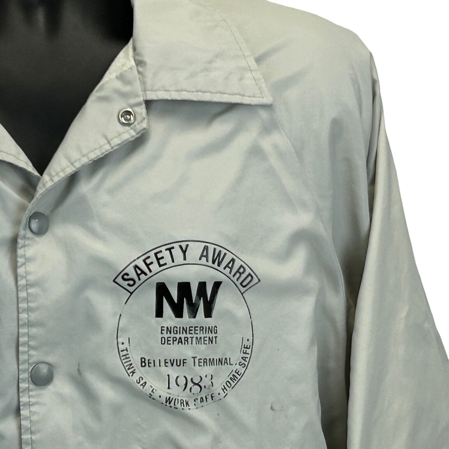 Vintage 80s NW Bellevue Terminal Jacket Windbreaker Railroad Train Gray L Large