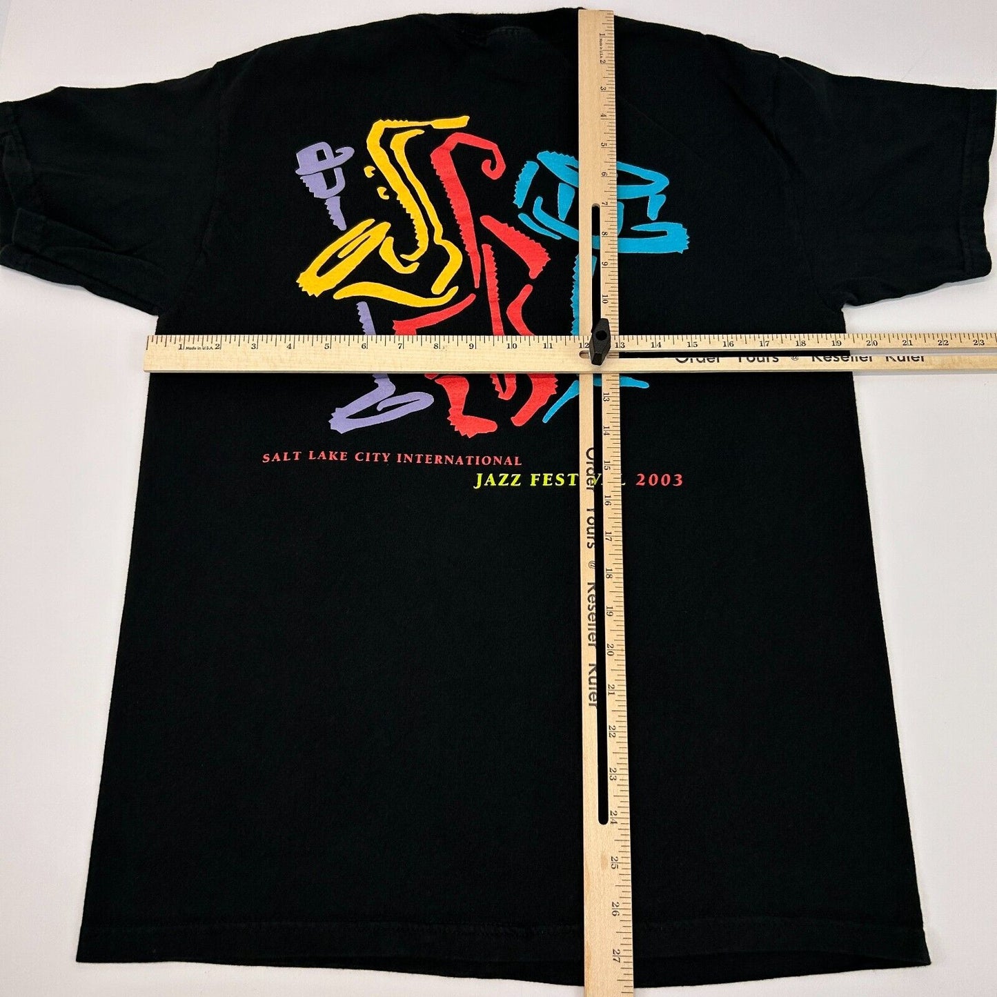 Hanes 2003 Jazz Festival T Shirt in Black, Size Large, Back View, Vintage Style