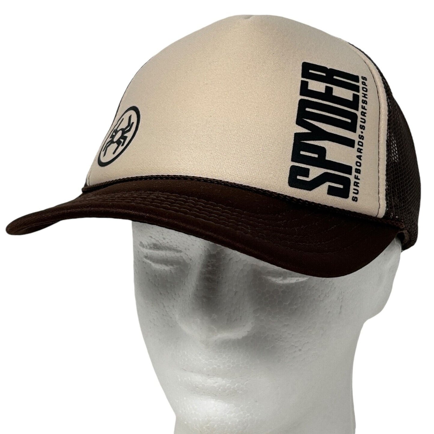 Otto Spyder Trucker Hat in Beige and Brown with Logo on Front and Mesh Back for Outdoor Activities