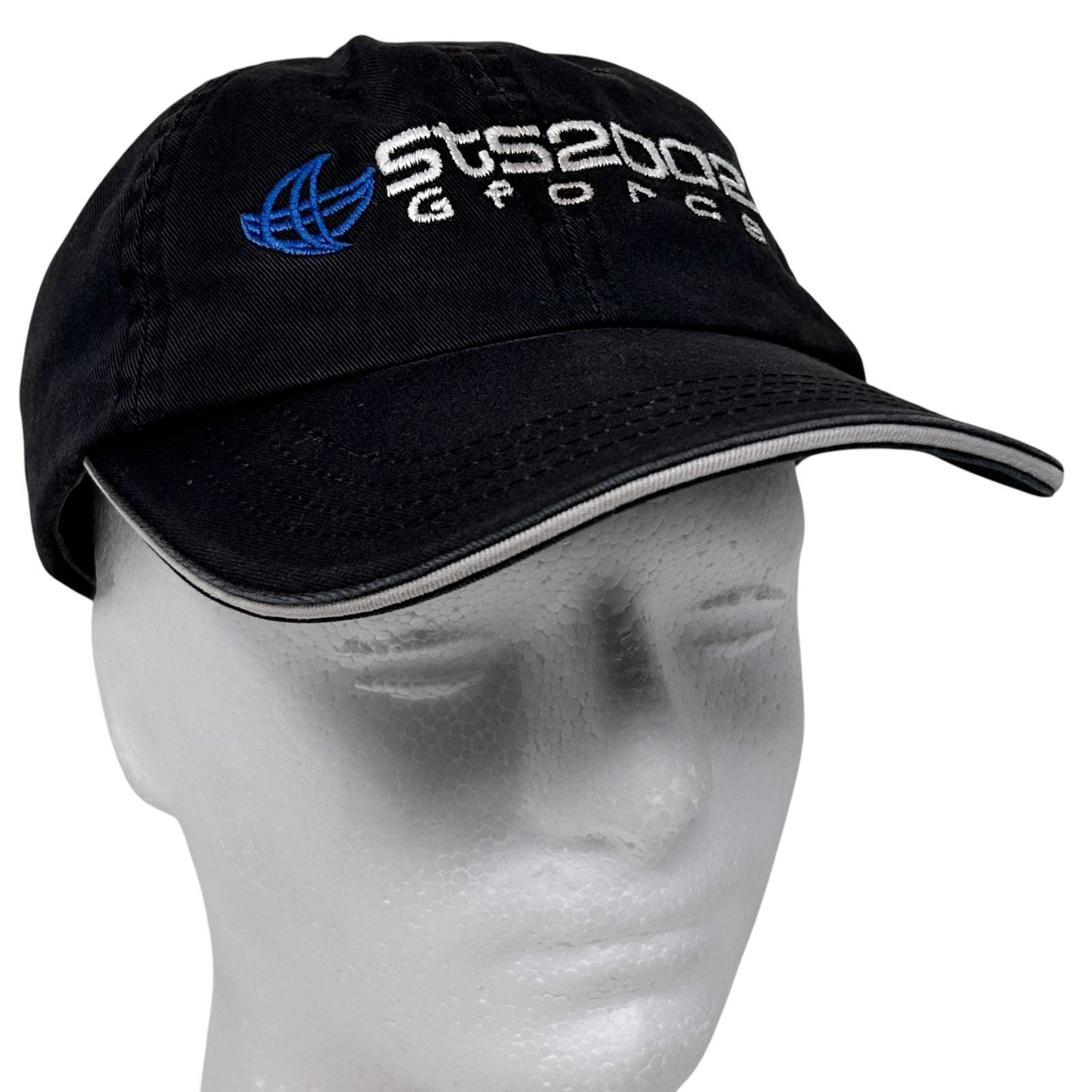 Vintage black cap with Sun Microsystems logo, adjustable fit and curved brim, front view