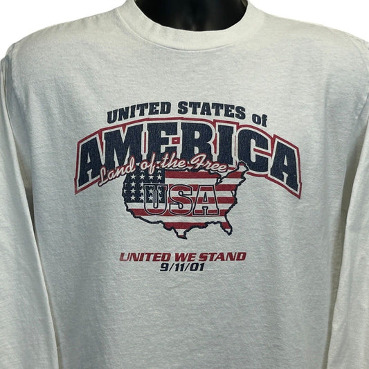 Delta Long Sleeve T-Shirt in Cream featuring September 11th graphic with USA map and patriotic text