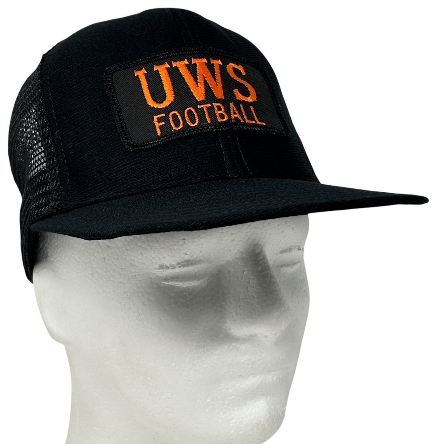Black Vintage UWS Football Hat with Front Logo and Mesh Back, perfect for University of Wisconsin fans