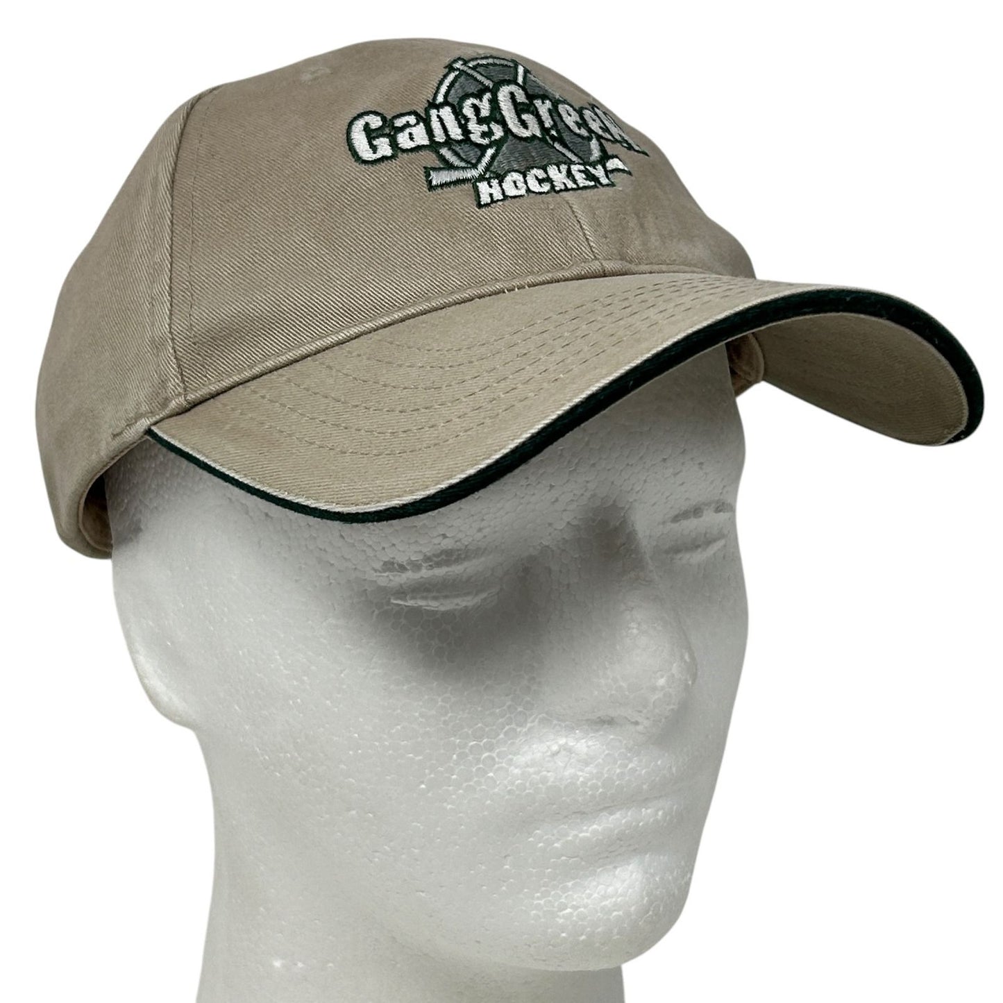 Vintage 90s Gang Green Hockey Hat Baseball Cap Ice Hockey USA Strapback Beige