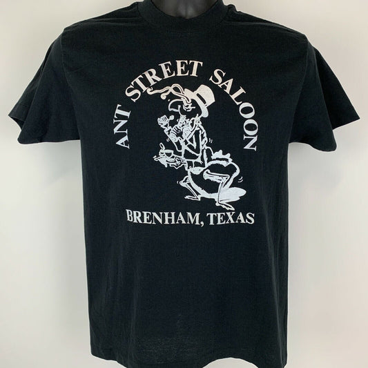 Vintage 80s Ant Street Saloon T Shirt Brenham Texas Bar USA Made Black S Small