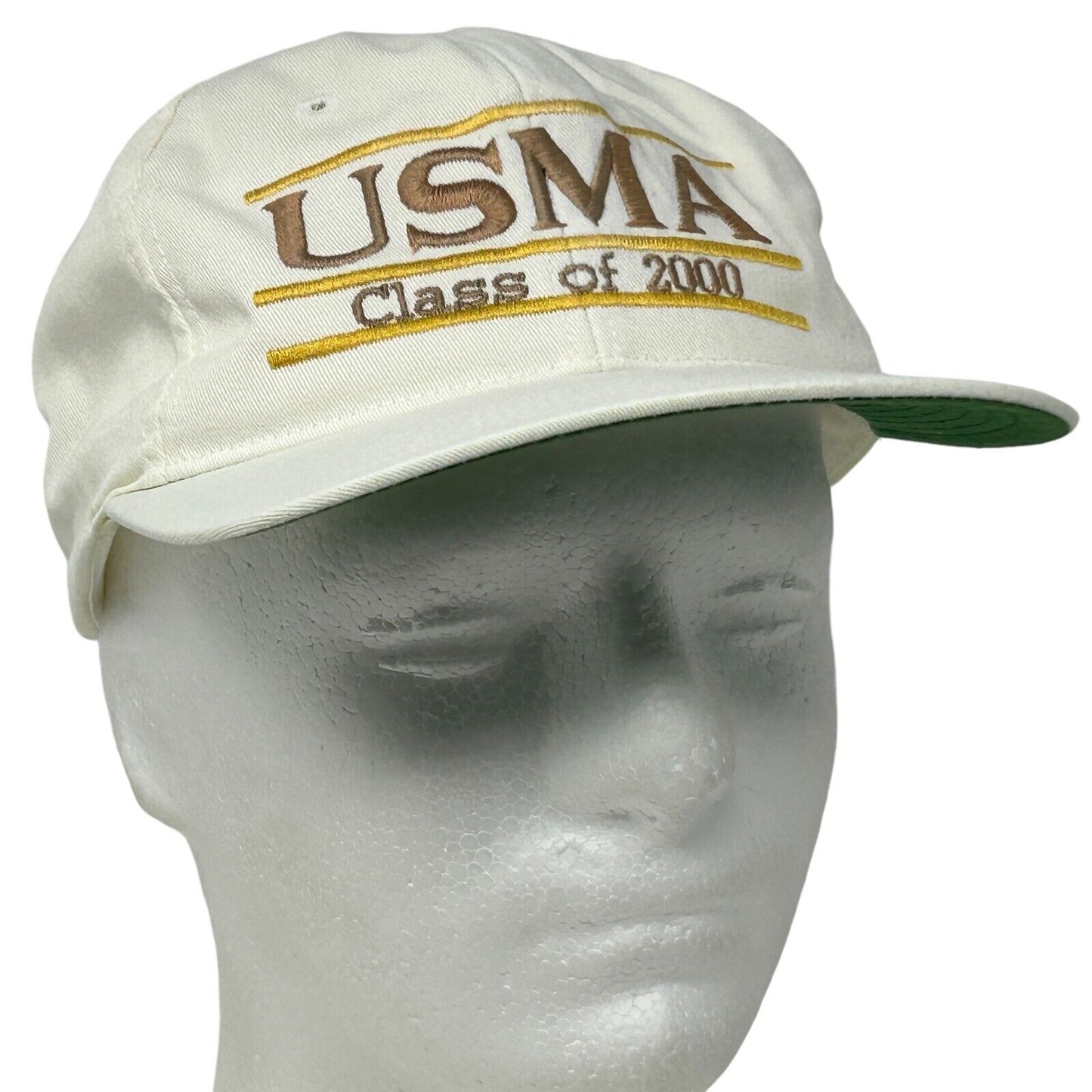 Front view of cream USMA Class of 2000 cap with embroidered logo and adjustable strap