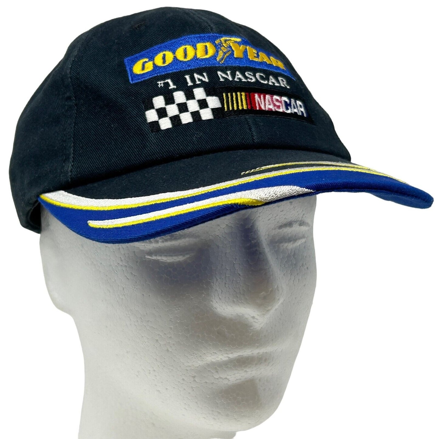 Vintage 90s NASCAR Goodyear Tires Cap Baseball Hat K-Products Black Strapback