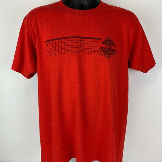 Vintage 80s Rebel Volleyball Camp T Shirt Rice Sport Shop USA Made Red L Large
