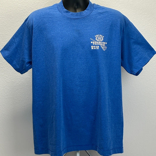 Vintage Arcola Broom Corn Festival T Shirt Broomcorn Road Race Blue XL X-Large