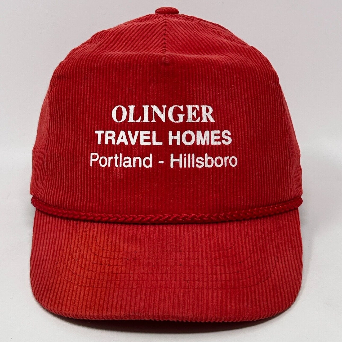 Vintage Olinger Travel Homes RV Hat Baseball Cap Portland Hillsboro Corduroy Red