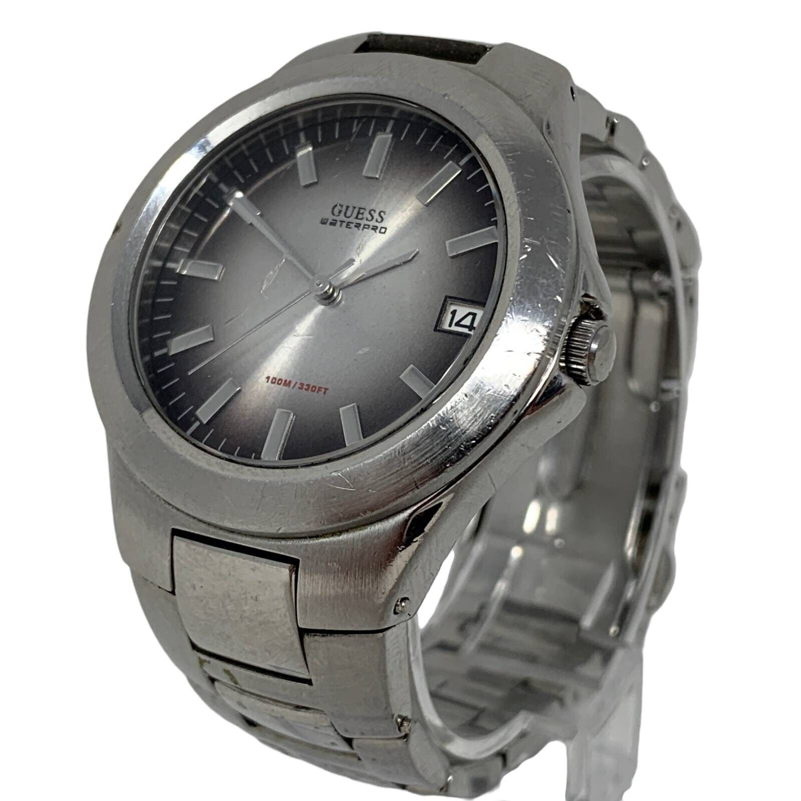 Betydning Godkendelse rekruttere Guess Waterpro Mens Silver Tone Analog Wrist Watch 100m 330ft Date G66 –  NeonVtg
