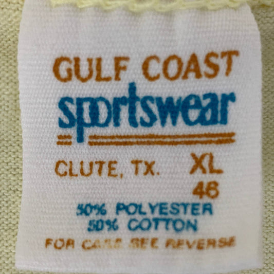 Close-up of a Gulf Coast Sportswear T-Shirt Tag showcasing Sportswear T-Shirt Tag History from the 1980s