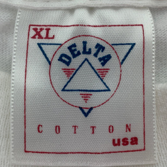 Close-up of a vintage Delta t-shirt tag showcasing the Delta T-Shirt Tag History and its unique design