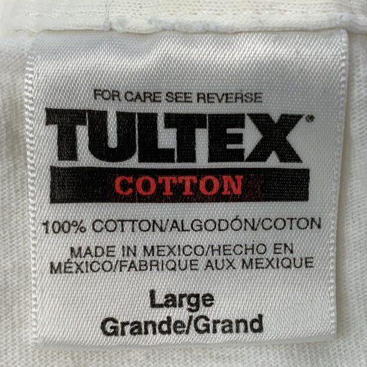 Close-up of a vintage Tultex t-shirt tag showcasing Tultex T-Shirt Tag History and care instructions