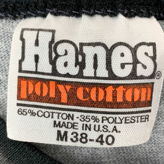 Close-up of a vintage Hanes T-Shirt tag showcasing Hanes T-Shirt Tag History details from the 1980s