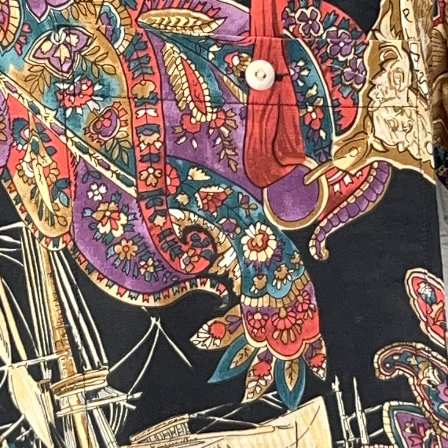 Vintage 90s Pirate Ship Roulette Button Front Shirt Black Burma Bibas S Small