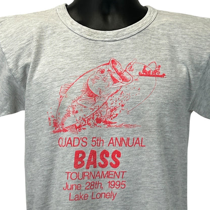 Vintage 90s Quads Bass Fishing Tournament T Shirt Lake Lonely NY Gray S Small