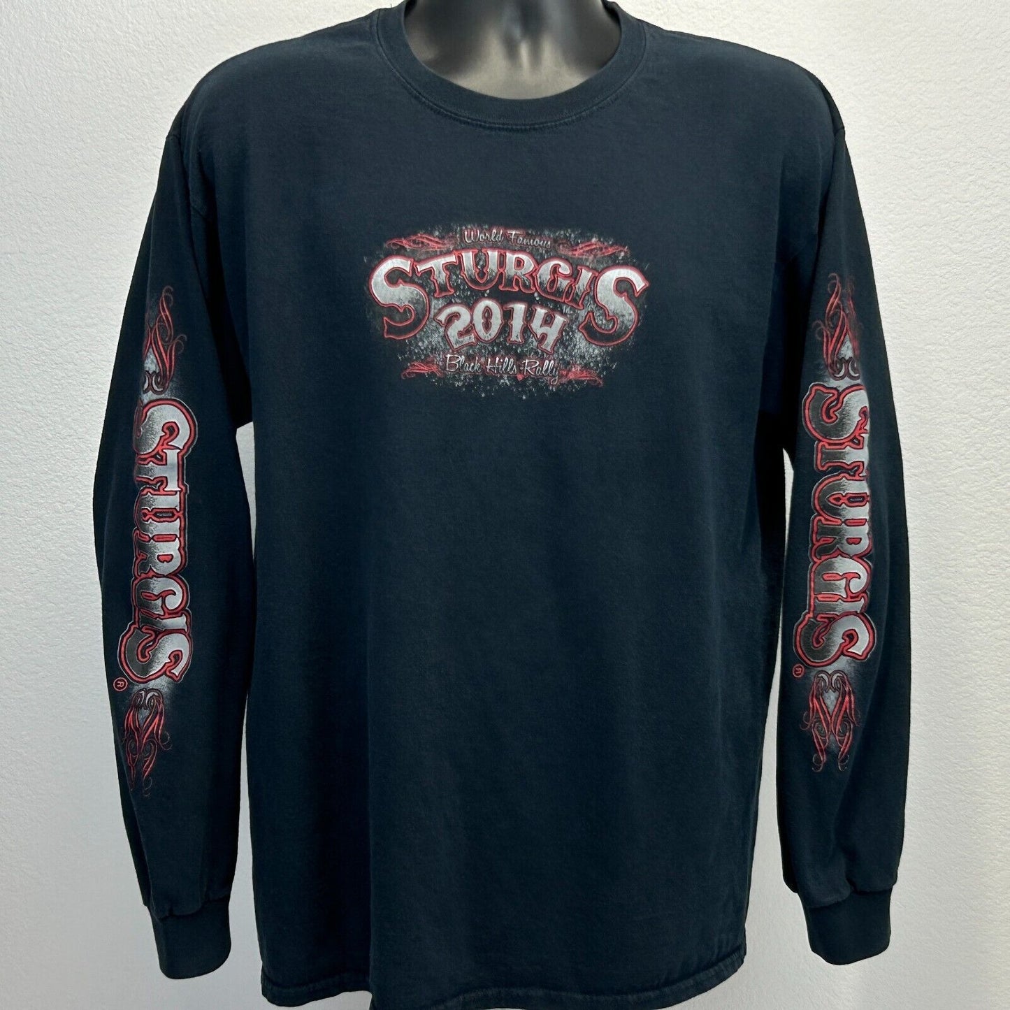 Sturgis Black Hills Rally T Shirt Mens Large Black Long Sleeve Biker Motorcycles